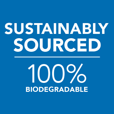 Sustainably sourced 100% biodegradable blue logo