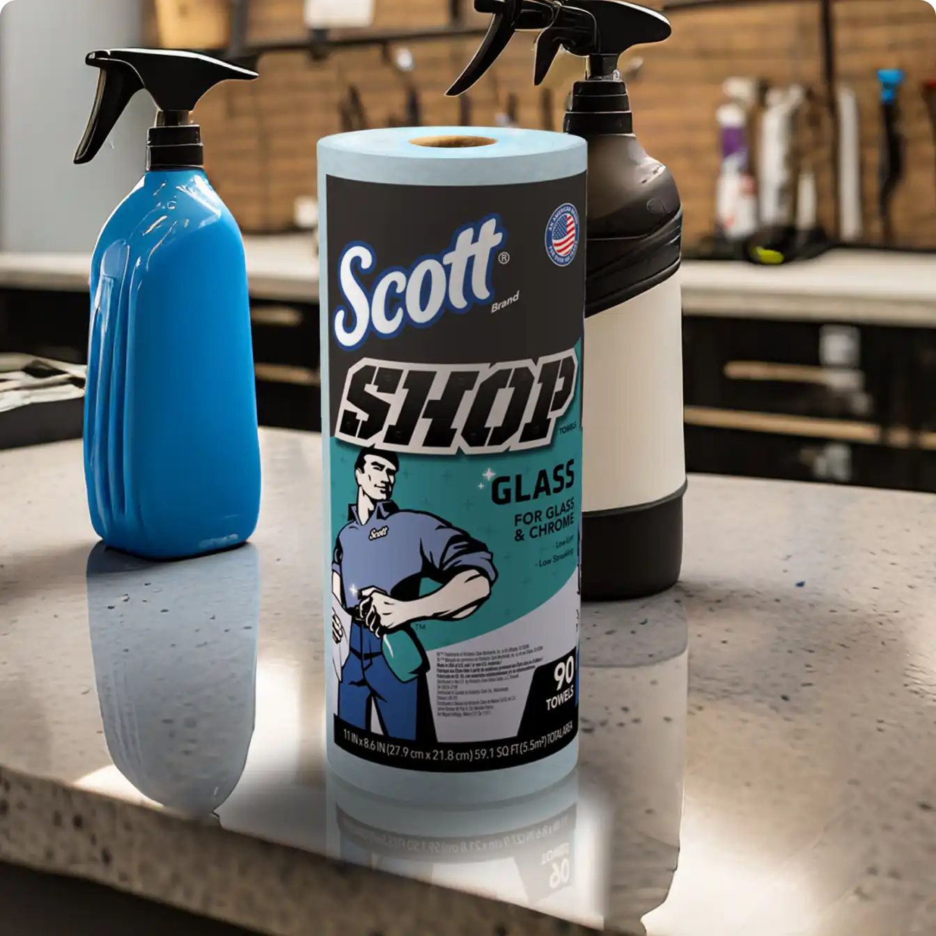 Glass spray on counter