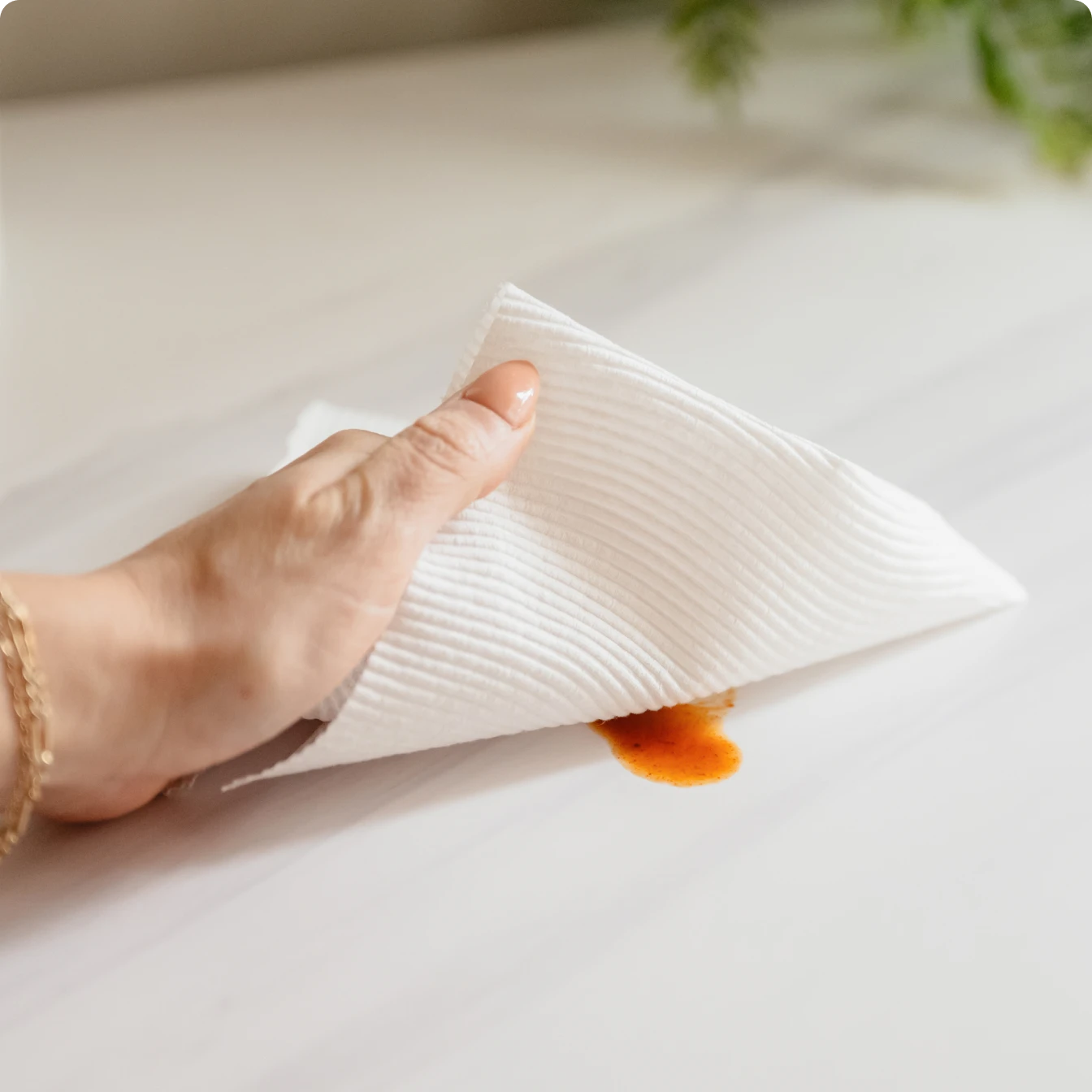 Woman cleaning table with Scott® Paper Towels with Deep Cleaning Ridges