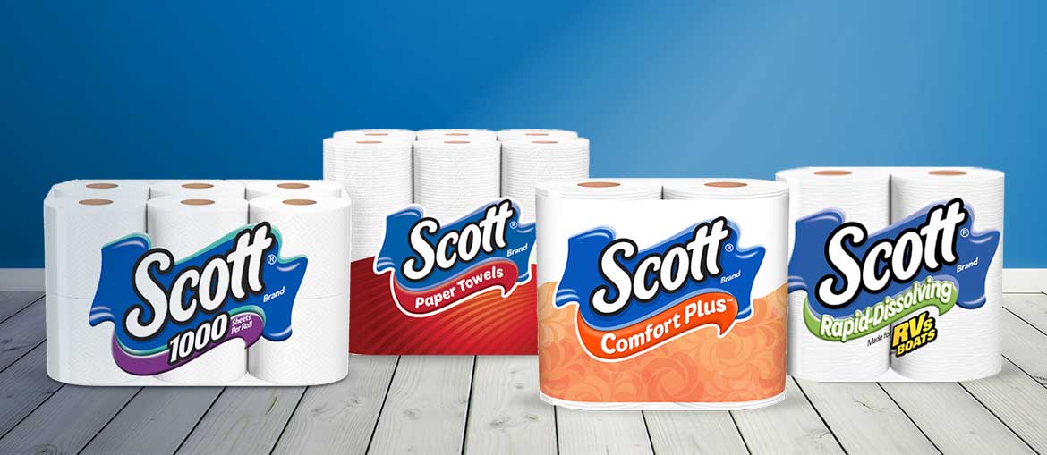 Banner of four of Scott Brand 6 pack paper towel products
